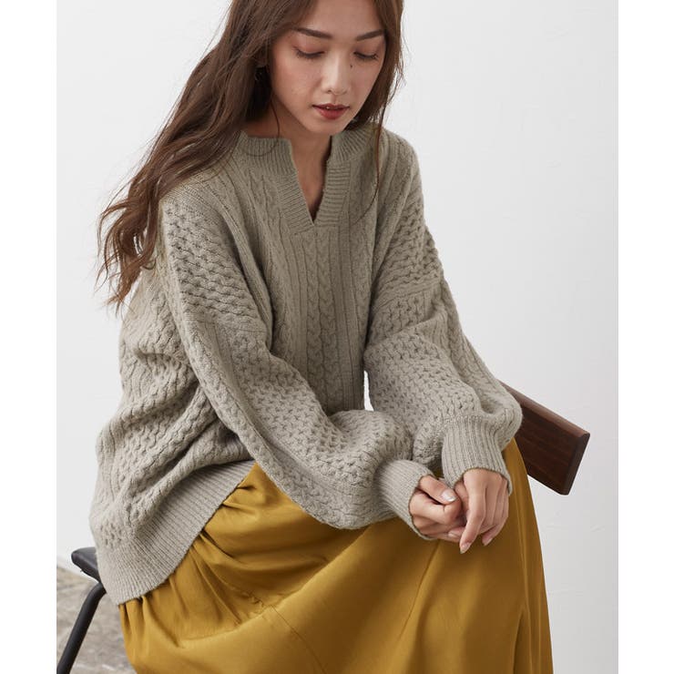 キーネックケーブルニット キーネック ケーブルニット リブニット ドルマンスリ | Pierrot | 詳細画像10 