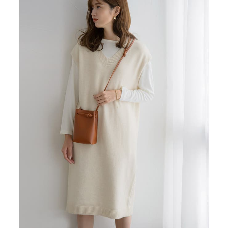 Vネックロングニットベスト ロングニット ベスト Vネック フレンチスリーブ | Pierrot | 詳細画像3 