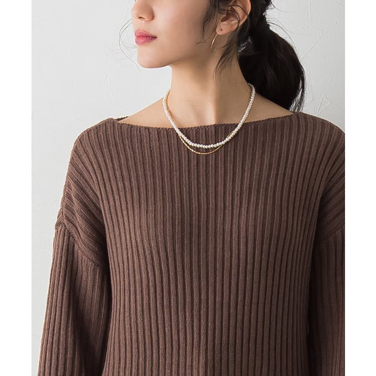 リブ編みボートネック ニットワンピース ワンピース[品番：PRTW0001554