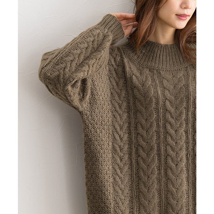 ハイネックケーブルチュニックニット ニット セーター ケーブルニット ケーブル | Pierrot | 詳細画像5 