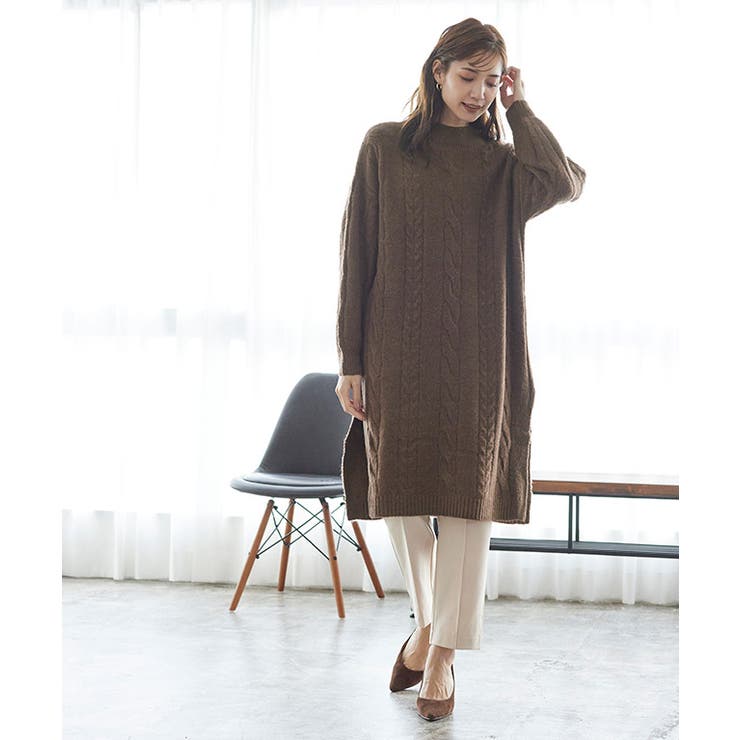ハイネックケーブルロングニット ニット セーター ニットワンピース ニットワン 品番 Prtw Pierrot ピエロ のレディースファッション通販 Shoplist ショップリスト