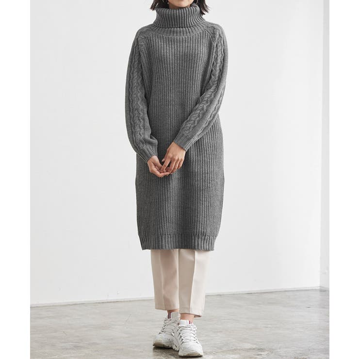 袖ケーブルタートルニットワンピース ワンピース ケーブルニット ケーブルワンピ | Pierrot | 詳細画像9 