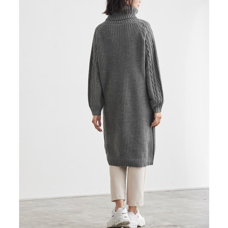 袖ケーブルタートルニットワンピース ワンピース ケーブルニット  