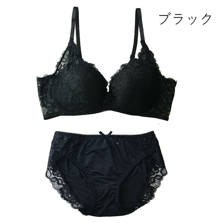 ノンワイヤー脇高総レースブラ＆ショーツガードルセット