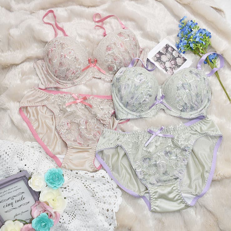 ブラ&ショーツセット 脇高プリント刺繍 ブラジャー | PINK PINK PINK | 詳細画像5 