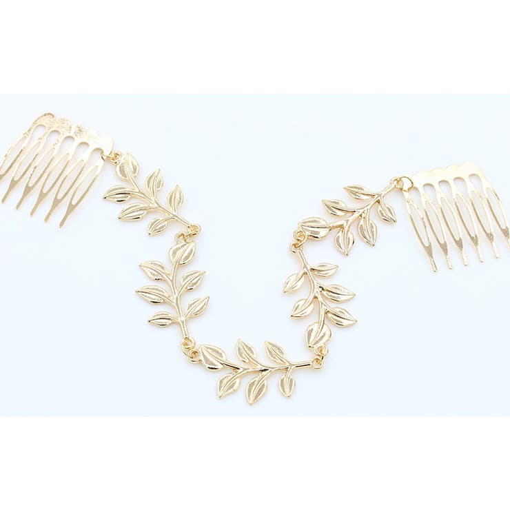 リーフ型ゴールド★ヘアアクセ（ヘアアクセバックカチューシャカチューシャパーティリボンヘアバンドヘッドドレスかんざし髪飾り結婚式二次会2次会パーティーパーティ華やか）【P06May16】