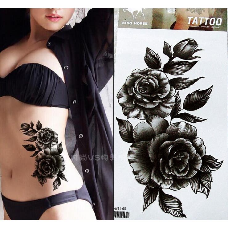 漆黒の薔薇 タトゥーシール モノトーン | Pinky&Refine | 詳細画像8 