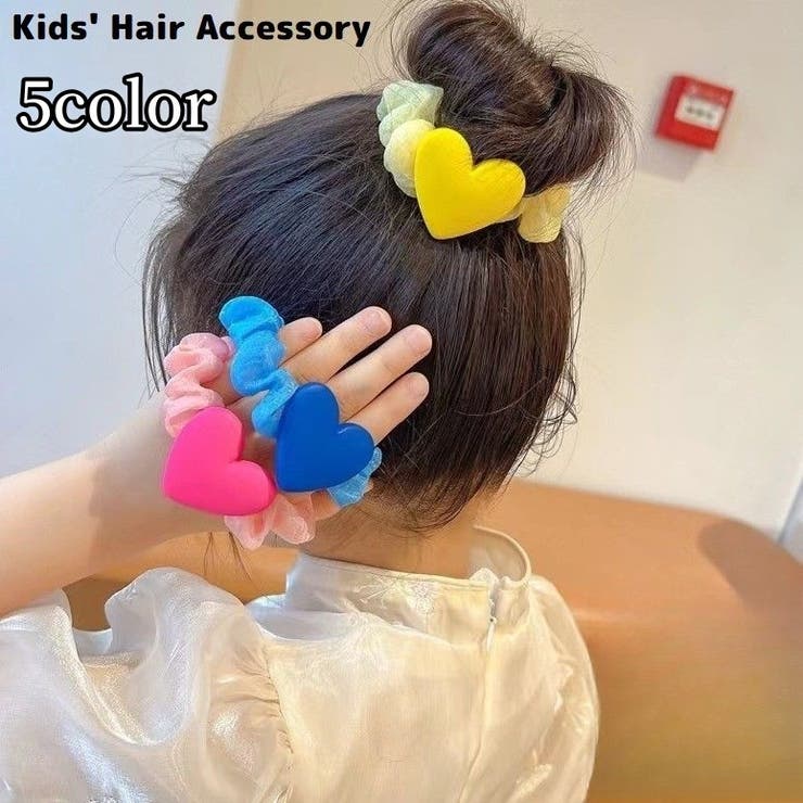 グリーンのビビットカラーシュシュ　ヘアゴム　レディース　キッズ　女の子 グリーンのビビットカラーシュシュヘアゴムレディースキッズ女の子