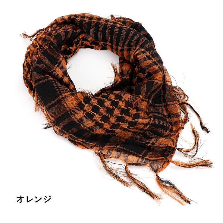 チェック柄アフガンストール・フリンジ付スカーフ・マフラー[品番