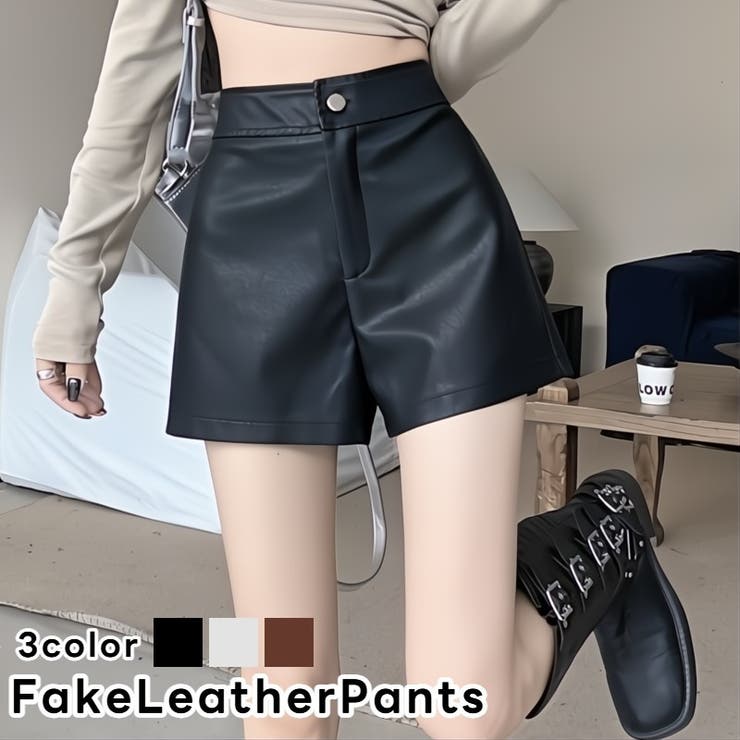 ショートパンツ キュロットパンツ レザー調 | PlusNao | 詳細画像1 