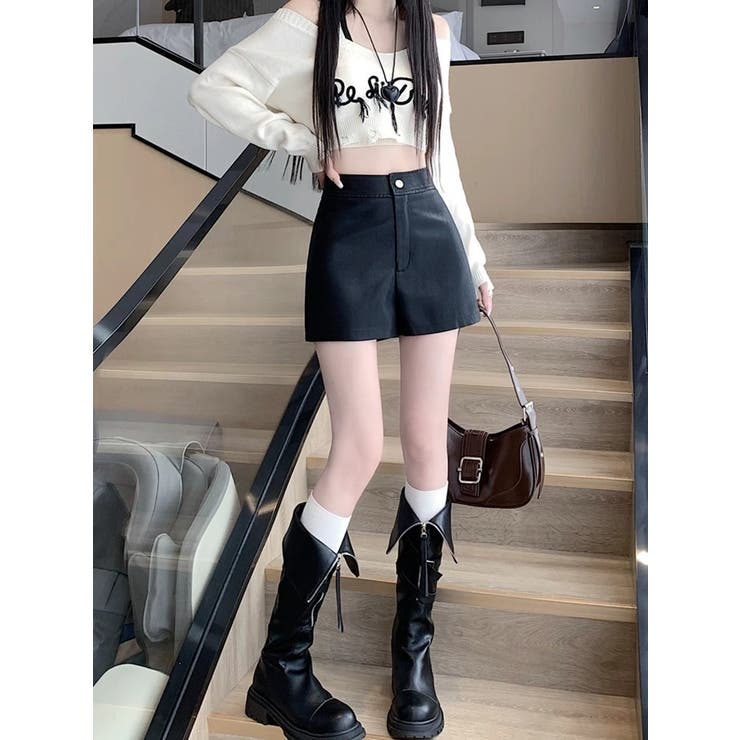 ショートパンツ キュロットパンツ レザー調 | PlusNao | 詳細画像3 