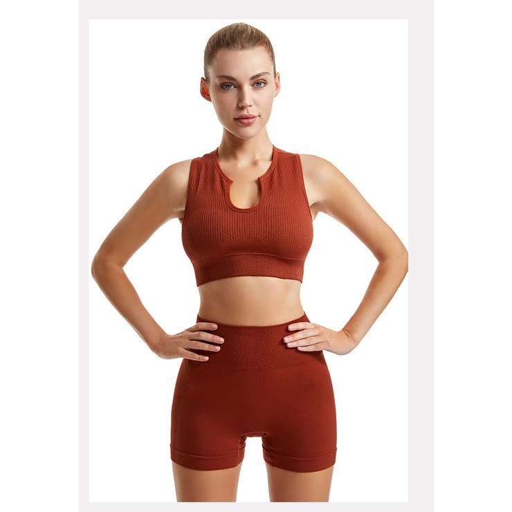tlfapparel スポーツブラ&ショートレギンスセット ブラウン レディース スポーツタイツ ショートパンツ レディース[品番：FQ000179811