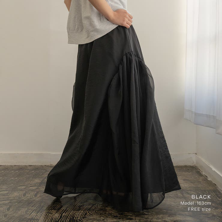 オーガンジーギャザーフレアスカート フレアスカート シアー | PlusNao | 詳細画像4 