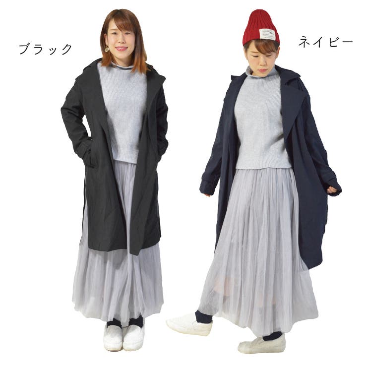 トレンチコート風カーディガン ロング丈 ブラック[品番：FQ000099589