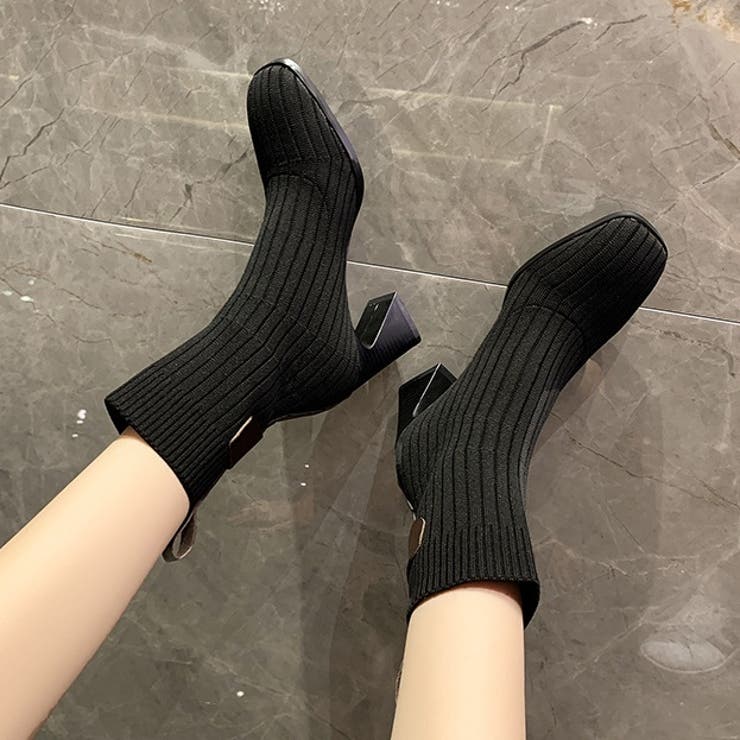 ショートブーツ リブニットブーツ ソックスブーツ | PlusNao | 詳細画像3 
