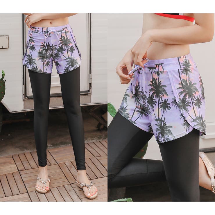 ラッシュパンツ ショートパンツ付きレギンス スパッツ[品番