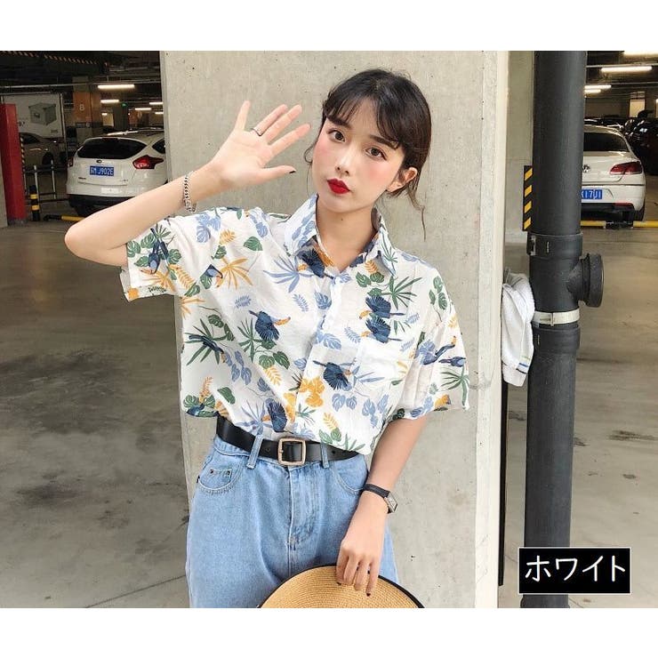 柄シャツ 花柄 フラワー ボタニカル 植物柄 ブラック 黒 アロハ