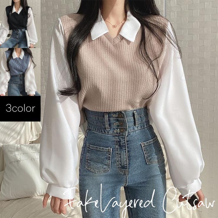 長袖カットソー 重ね着風 トップス | PlusNao | 詳細画像1 
