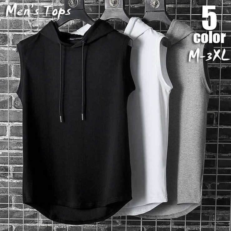 カットソーノースリーブ フード付き メンズ | PlusNao | 詳細画像1 