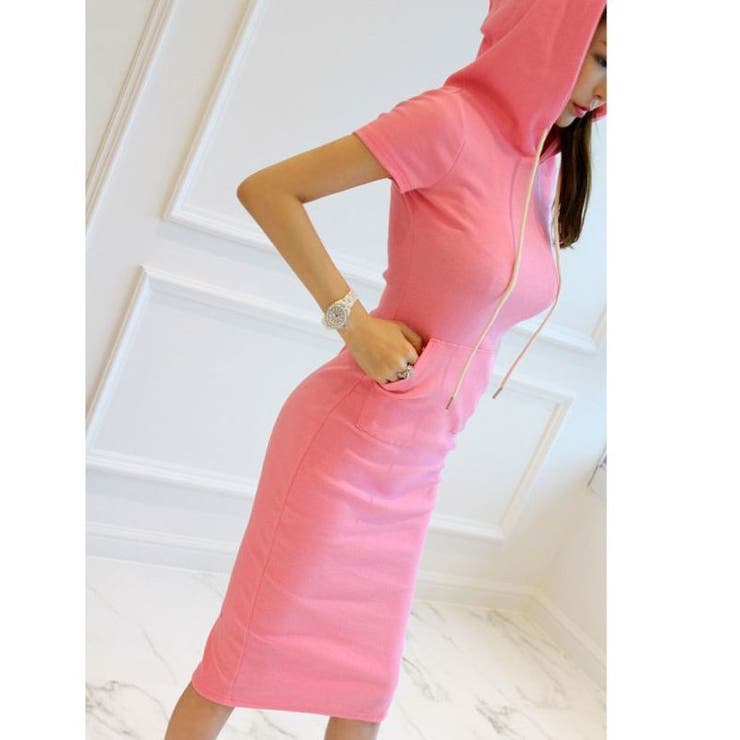 フード付きワンピース/桃色ピンク フード付きワンピース/桃色ピンク レディースのワンピース（ピンク