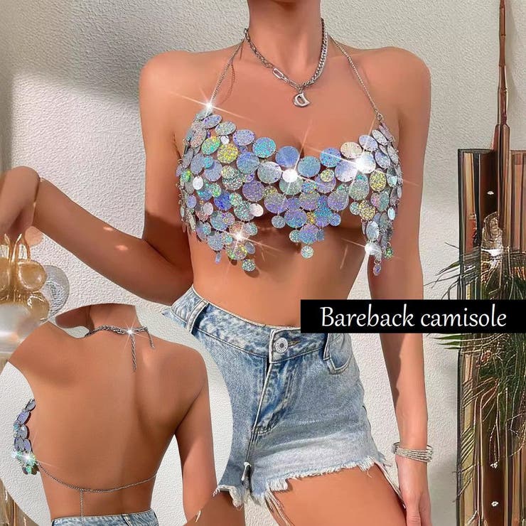 キャミソール スパンコール ベアバックトップス | PlusNao | 詳細画像1 