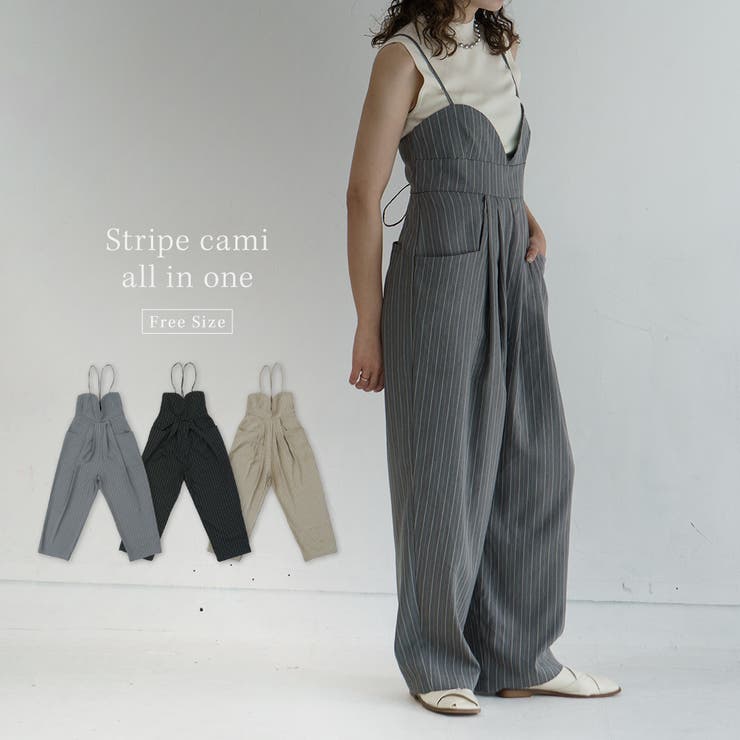 【ストライプキャミオールインワン】 レディース キャミソール | PlusNao | 詳細画像1 
