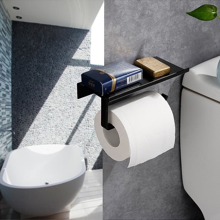 トイレットペーパーホルダー 棚付き トイレ用品[品番