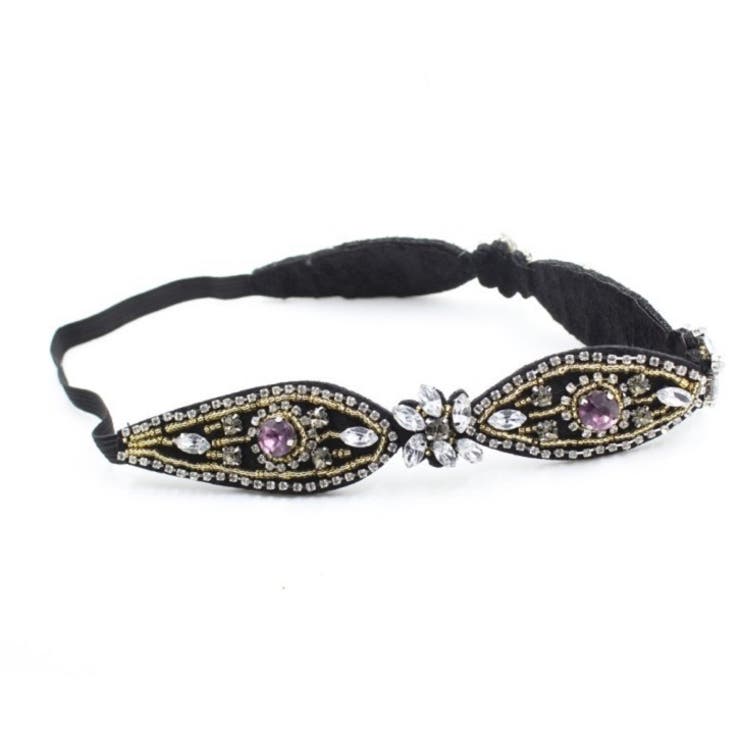 ビジュー付きブラックヘアバンド ブラックビジュー ヘッドバンド