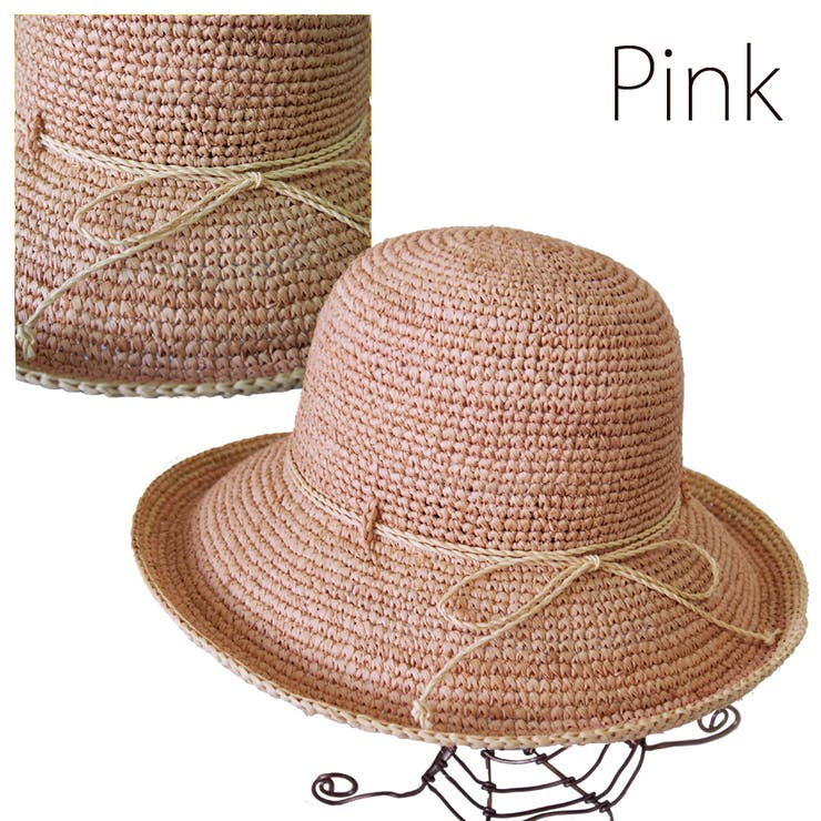 ピンク | polcadot ブリムライン 細編みラフィアつば広ハット | FADEN
