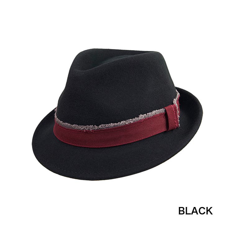 ブラック | [polcadot]ダメージ ベルトフェルト中折れ 帽子 | FADEN