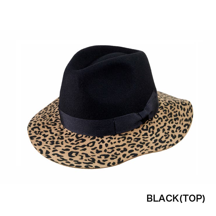 ブラック | [polcadot]バイカラー レオパードロングブリム中折ハット 帽子 | FADEN