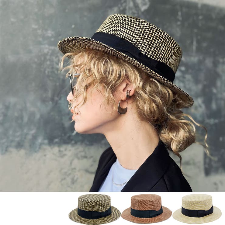 MIX PAPER BOATER HAT／ミックスペーパーカンカン帽 ハット