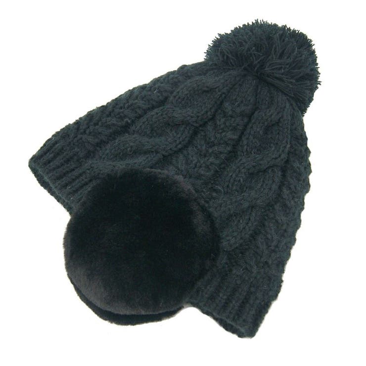 ブラック | EAR COVER BONBON WATCH /耳ファーポンポンワッチニット帽 | FADEN