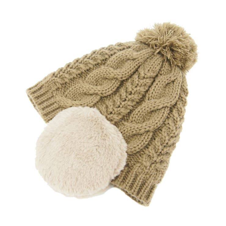 ベージュ | EAR COVER BONBON WATCH /耳ファーポンポンワッチニット帽 | FADEN