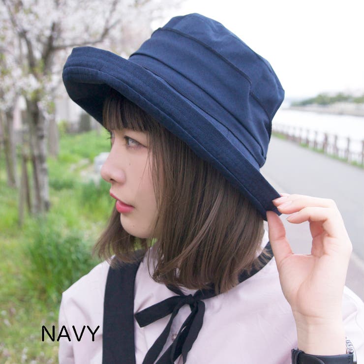 NAVY(ネイビー) | [polcadot]エッジアップ ドレープリボン ハット | FADEN