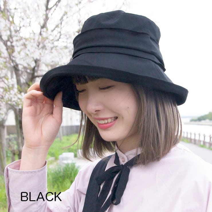 BLACK(ブラック) | [polcadot]エッジアップ ドレープリボン ハット | FADEN