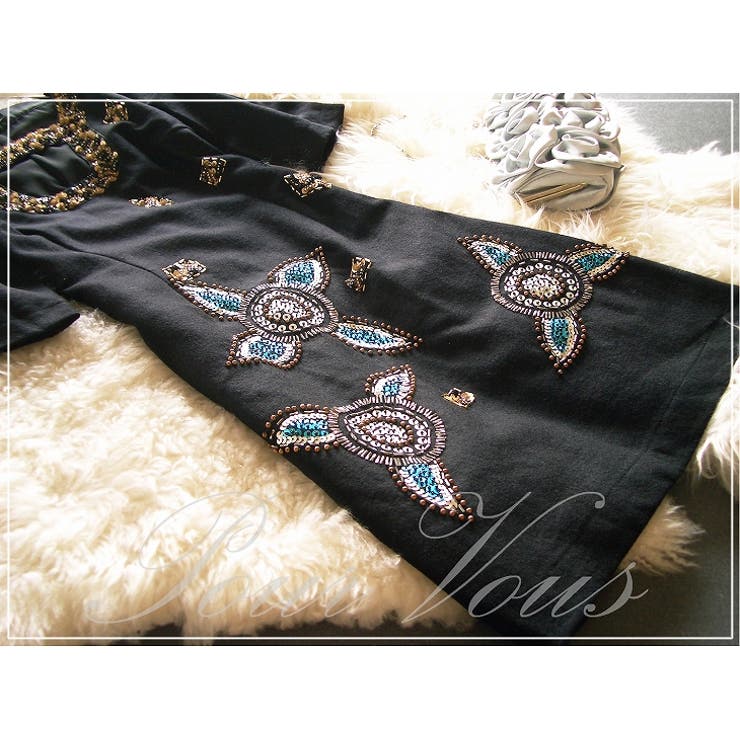 豪華スパンコール ウール混花柄ワンピース 黒 結婚式 二次会 パーティードレスレデ 品番 Pv Pourvous プールヴー のレディースファッション通販 Shoplist ショップリスト