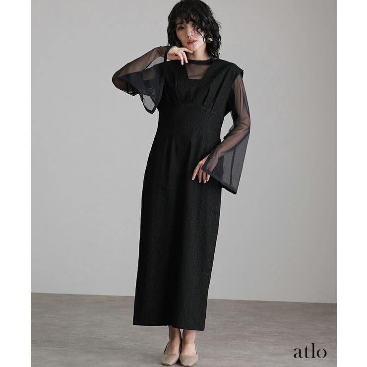 チュールインナー Vネックジレ ワンピース | PourVous | 詳細画像11 