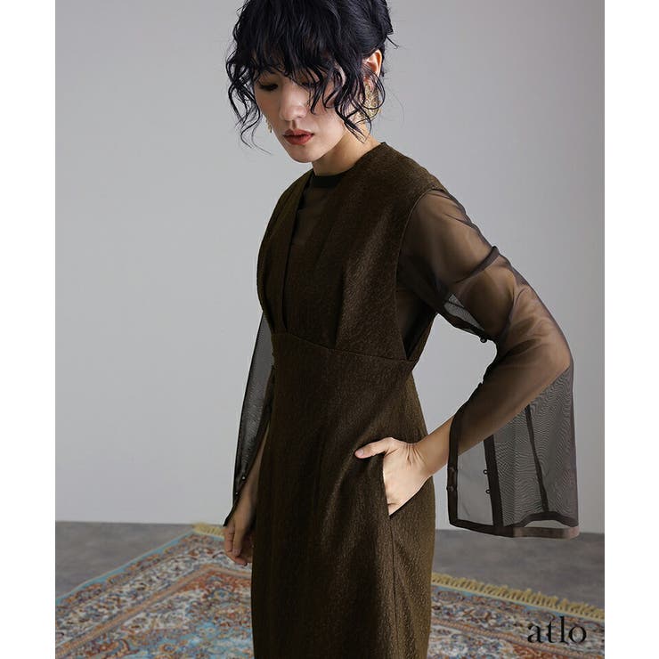 チュールインナー Vネックジレ ワンピース | PourVous | 詳細画像13 