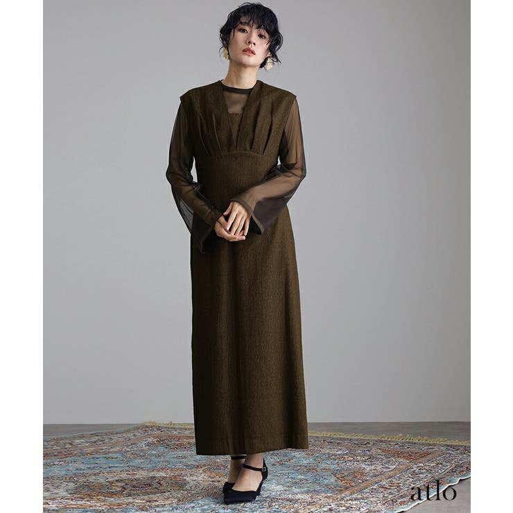 チュールインナー Vネックジレ ワンピース[品番：PV000003561