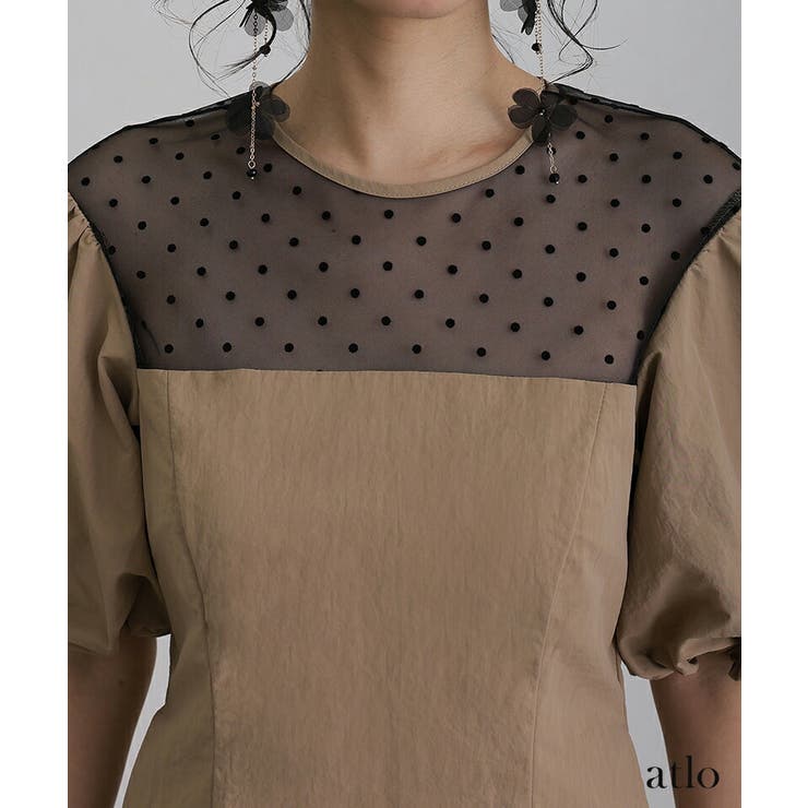 ドットフロッキー パフスリーブ パーティードレス | PourVous | 詳細画像17 