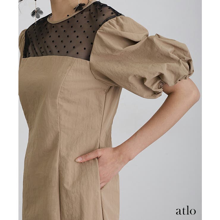 ドットフロッキー パフスリーブ パーティードレス | PourVous | 詳細画像18 