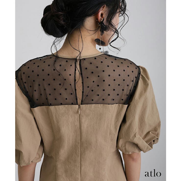 ドットフロッキー パフスリーブ パーティードレス | PourVous | 詳細画像19 