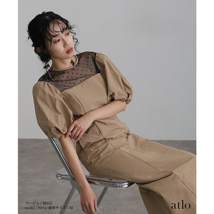 ドットフロッキー パフスリーブ パーティードレス | PourVous | 詳細画像4 