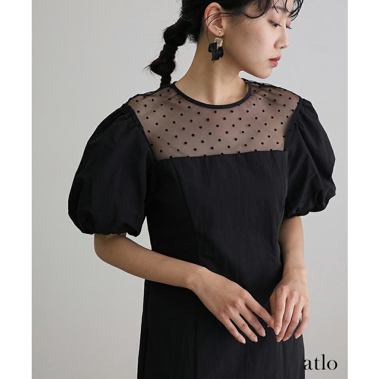 ドットフロッキー パフスリーブ パーティードレス | PourVous | 詳細画像6 