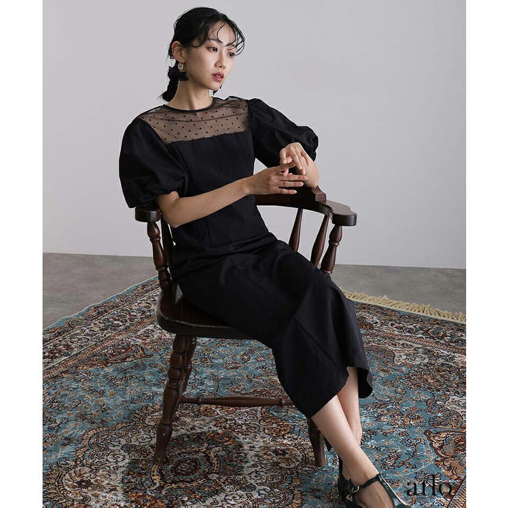 ドットフロッキー パフスリーブ パーティードレス | PourVous | 詳細画像7 