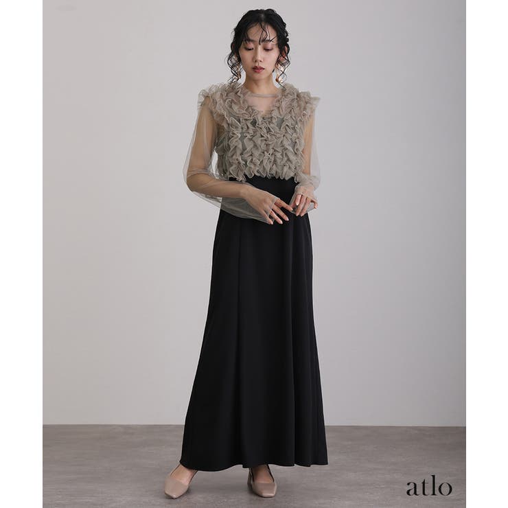 atlo フリルボレロ 3点セット ドレス　M ブラック×ベージュ 3点セットフリルボレロドレス | PourVous（プールヴー