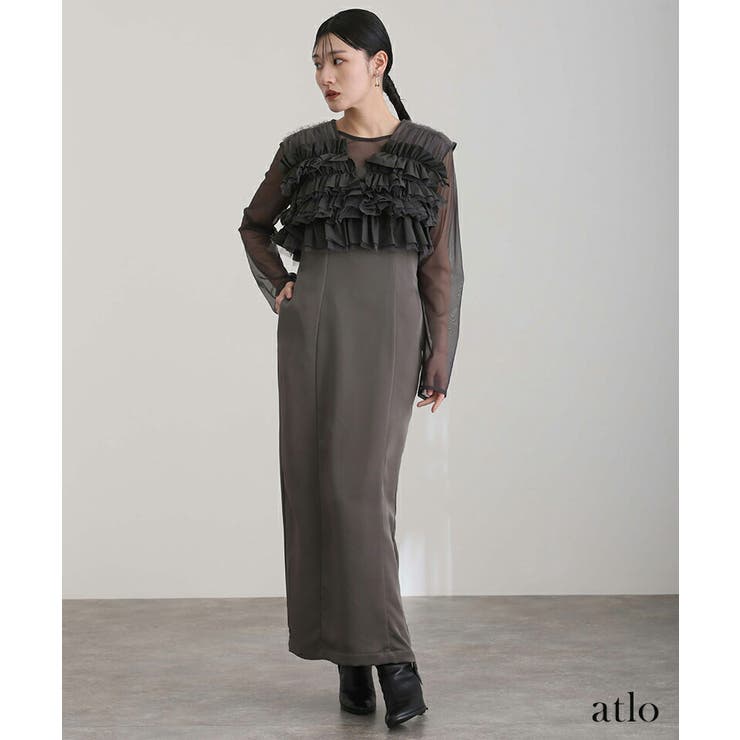 atloチュールベスト付きブラウンドレス　ネックレスつき atloチュールベスト付きブラウンドレス ネックレスつき 結婚式ドレス