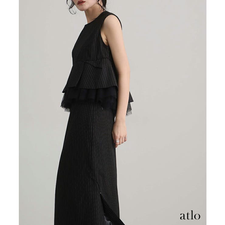 ストライプ ペプラム セットアップ | PourVous | 詳細画像4 