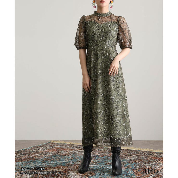 刺繍レース パフスリーブ ワンピース | PourVous | 詳細画像2 